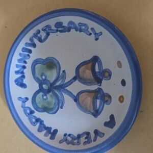 M. A. Hadley Blue Ceramic Anniversary Mini Plate Coaster 4.25 Inches